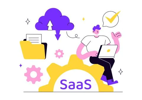 SaaS Vector Illustration Featuring Cloud Computing, Software as a Service, .. 库存插图