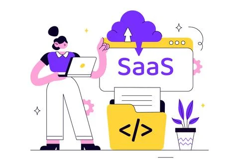 SaaS Vector Illustration Featuring Cloud Computing, Software as a Service, .. 库存插图
