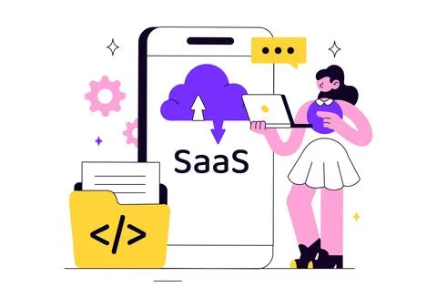 SaaS Vector Illustration Featuring Cloud Computing, Software as a Service, .. 库存插图