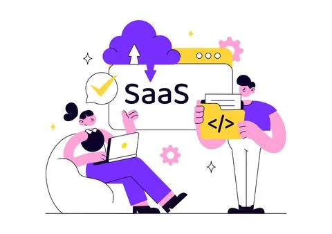 SaaS Vector Illustration Featuring Cloud Computing, Software as a Service, .. 库存插图