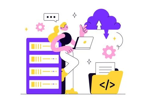 SaaS Vector Illustration Featuring Cloud Computing, Software as a Service, .. イラスト素材