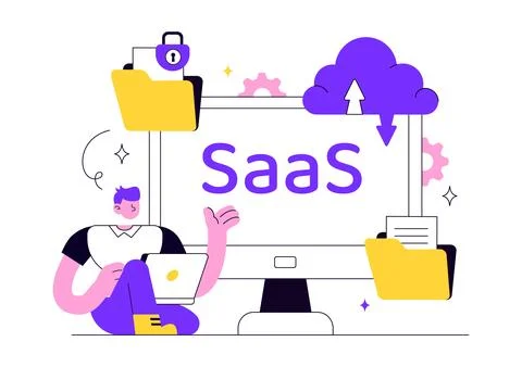 SaaS Vector Illustration Featuring Cloud Computing, Software as a Service, .. Stock Illustration
