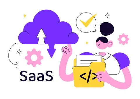 SaaS Vector Illustration Featuring Cloud Computing, Software as a Service, .. 库存插图