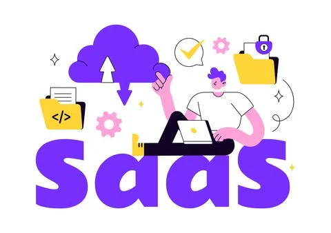 SaaS Vector Illustration Featuring Cloud Computing, Software as a Service, .. Stock Illustration