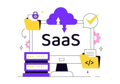 SaaS Vector Illustration Featuring Cloud Computing, Software as a Service, .. 库存插图