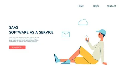 SAAS web banner for database and files storage service flat vector illustration. Stock Illustration