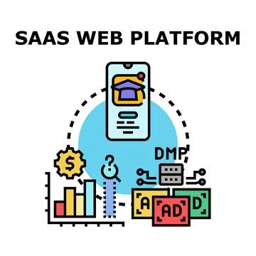 Saas web platform concept illustrating online education and data management Stock Illustration