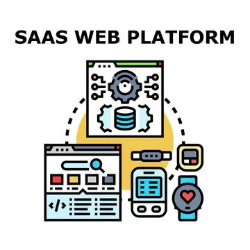 Saas web platform developing integrating applications and devices Stock Illustration