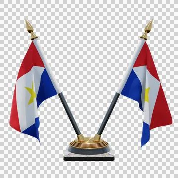 Saba 3d illustration flag on pole. Wood flagpole Stock Illustration