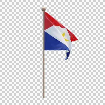 Saba 3d illustration flag on pole. Wood flagpole Stock Illustration