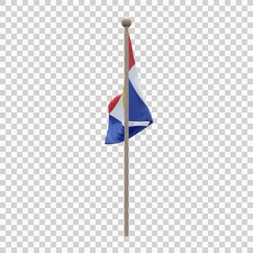 Saba 3d illustration flag on pole. Wood flagpole Stock Illustration
