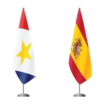 Saba and Spain flags on flagpoles for official ceremonies and meetings Stock Illustration