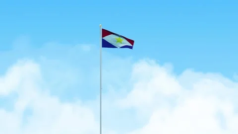 Saba Flag 3D Render Animation Waving on Pole with Blue Sky Stock-Footage 333082655