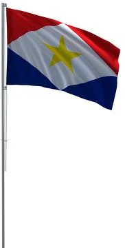 Saba flag on metal flagpole flies in wind 3D rendering Stock Illustration