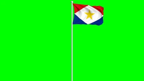 Saba Flag Waving Fluttering on Wind Loopable Green Blue Screen Matte Stock Footage 77573115