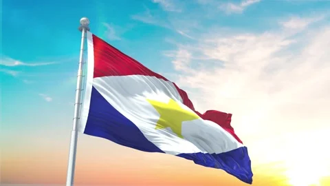 Saba-Flag Waving Realistic With Sky Stock Footage 301444107