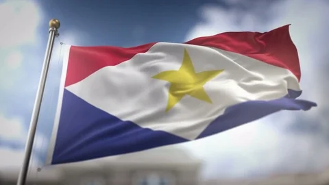 Saba Flag Waving Slow Motion 3D Rendering Blue Sky Background - Seamless Lo.. Stock Footage 75481046