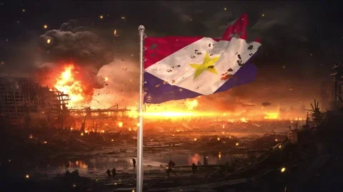 Saba flag waving in war is torn Stock-Footage 346091451