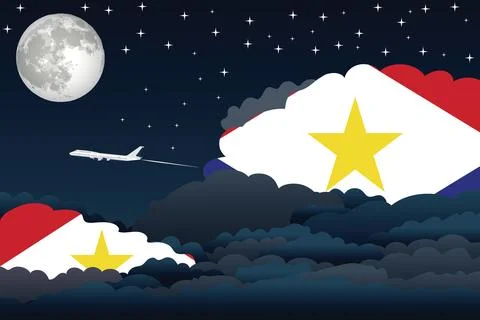 Saba Night Clouds Airplane Vector Illustration Stock-Illustration