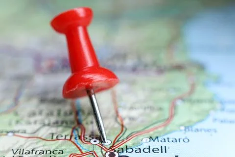 Sabadell, Spain pin on map Stock Photos