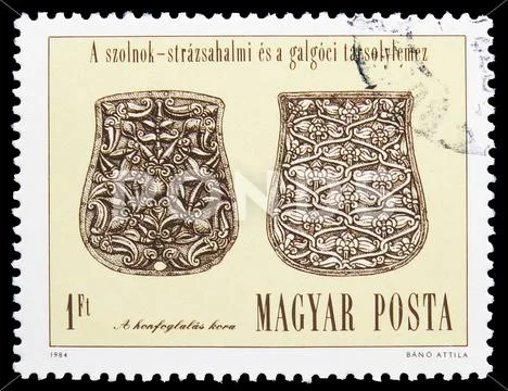 Saber belt plates, Szolnok-Strazsahalom and Galgoc, Archaeology serie, circa Stock Photos