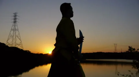 Saber cutting the air II Stock Footage 33689799
