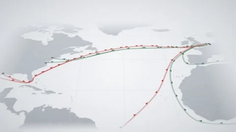 Sabine pass to dunkirk lng trade route map seamless loop Stock Footage 345974752
