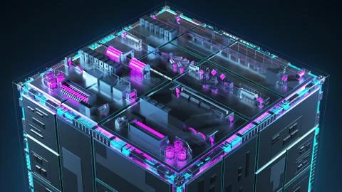 Сable manufacturing. Technology cube for providing information Stock Illustration