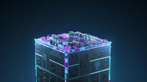 Сable manufacturing. Technology cube for providing information. DOF Иллюстрация
