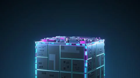 Сable manufacturing. Technology cube for providing information. DOF 스톡 일러스트