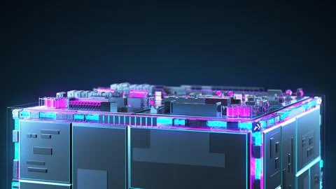 Сable manufacturing. Technology cube for providing information. DOF 스톡 일러스트