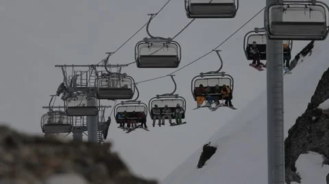 Сableway in the snow mountains Stock Footage 49022660