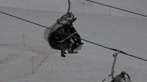 Сableway in the snow mountains Stock Footage 49022667