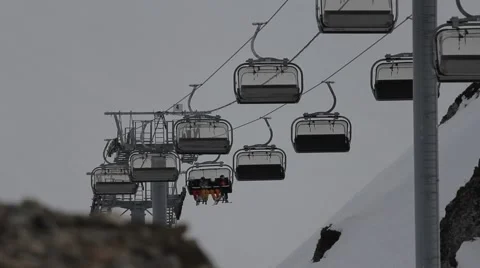 Сableway in the snow mountains Stock Footage 49022671