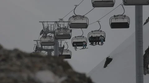 Сableway in the snow mountains Stock Footage 49022689