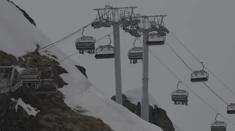 Сableway in the snow mountains Stock Footage 55520041