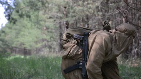 Saboteur makes a tripwire with a grenade. World war II. The reconstruction  Stock Footage 63752983