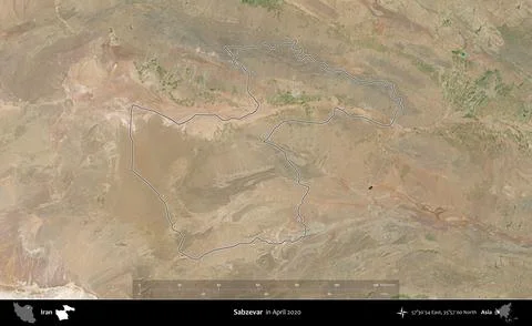 Sabzevar outlined, Iran. Satellite image. April 2020 Stock Illustration