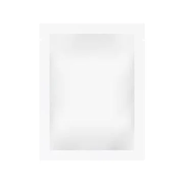 Sachet mockup isolated on white backdrop. Realistic light packet. Closed pouc Stock-Illustration