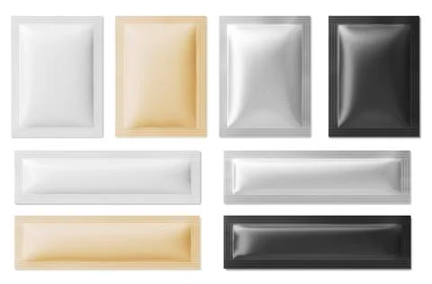 Sachet package pouch mockup set with foil bag Stock Illustration