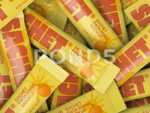 Sachet Packaging 3D Mockup PSD Template
