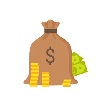 Sack with Banknotes and Coins Vector Illustration Stock Illustration