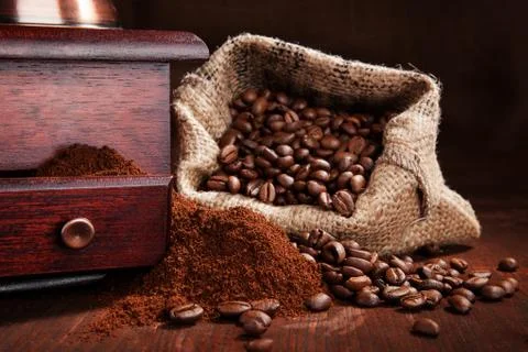 Sack with coffee beans. Stock Photos