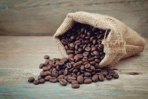 Sack of coffee beans Stock Photos