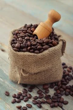 Sack of coffee beans Stock Photos