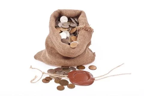 Sack with coins Stock Photos