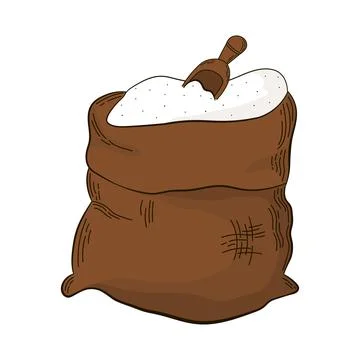 Sack of flour in hand drawn style isolated on white background for poster, label Stock Illustration