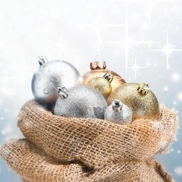 Sack full of christmas decorations Stock Photos