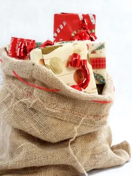 An sack full of gifts. 스톡 사진