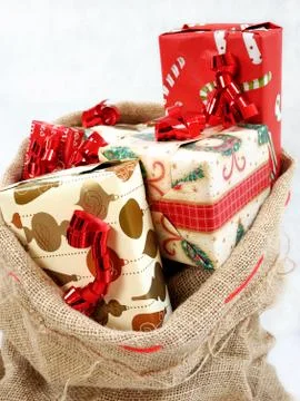 An sack full of gifts. 스톡 사진